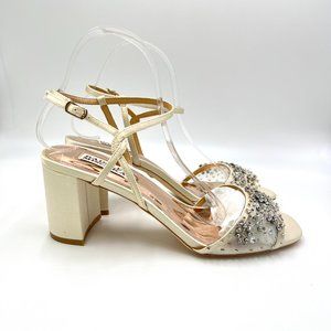 Badgley Mischka Size 8.5‎ Blaine Ivory Satin Jeweled Dress Sandals Heels Shoes